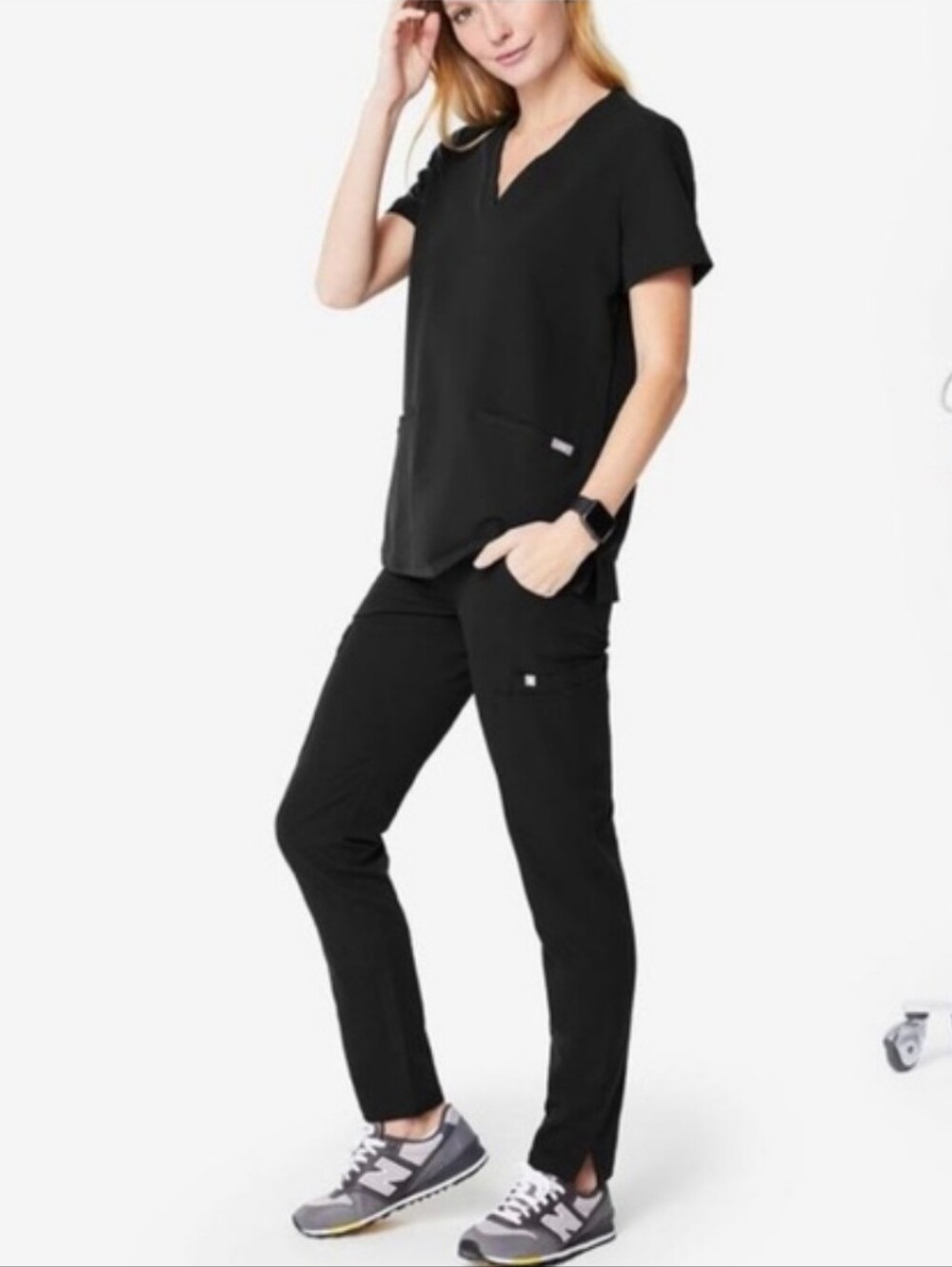 Figs Black Scrub Set Casma Top & Yola Skinny Pants High Waisted Nurse Size M